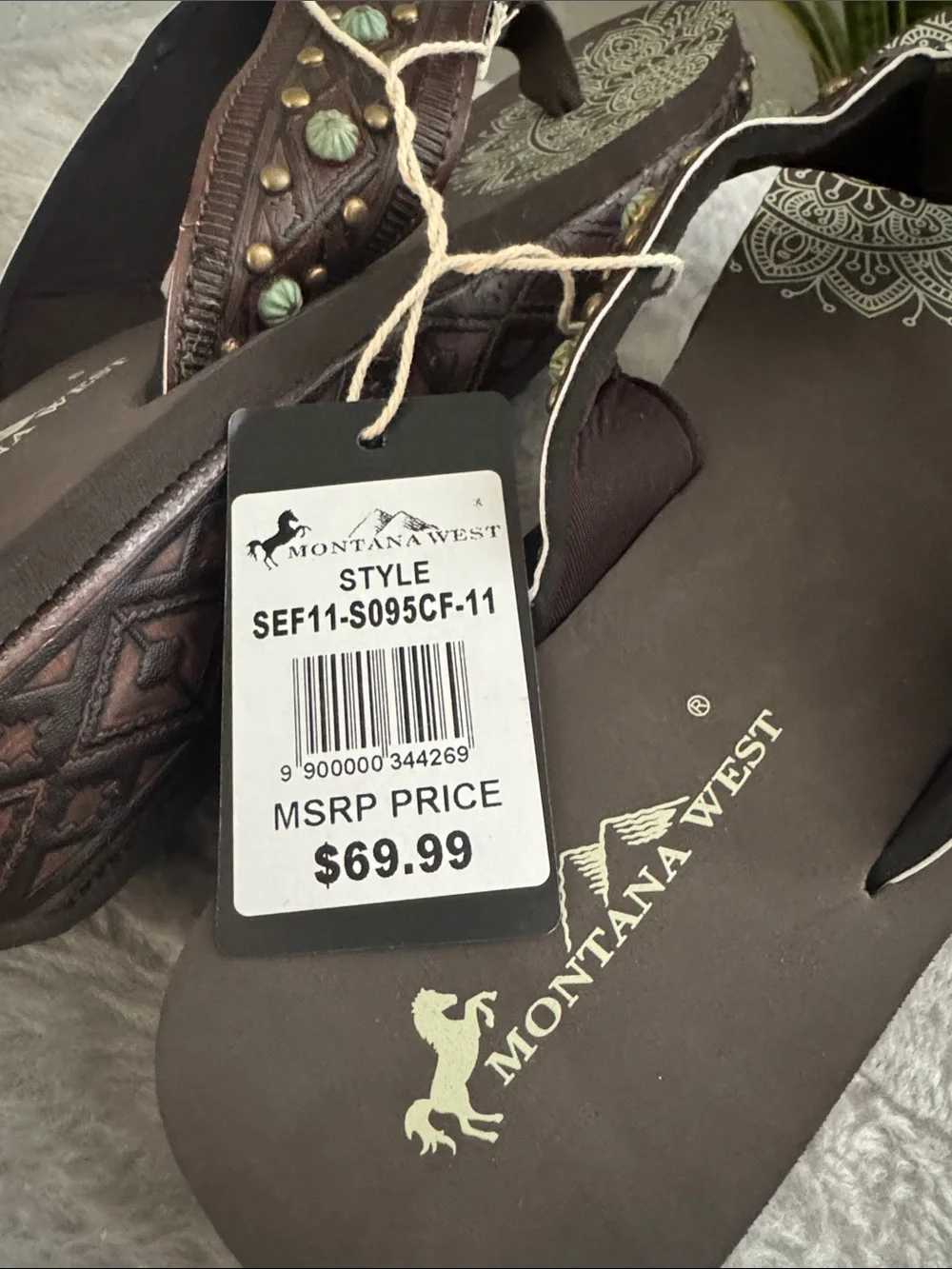 Montana West Brown Wedge Sandal with Metal Embellishments - Size 11
